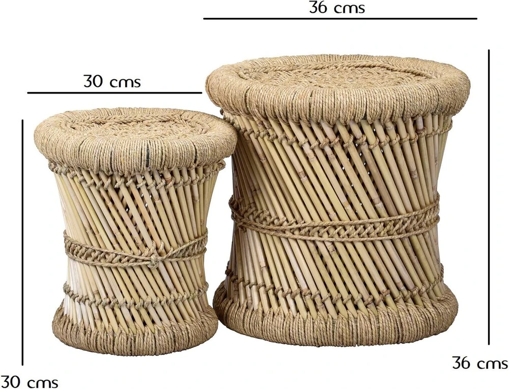 Marrakesch Benita komplektas, 2 taburetės, bambukas, skersmuo 36 cm ir 30 cm, gėlės formos taburetė, idealiai tinka sode, terasoje ir balkone