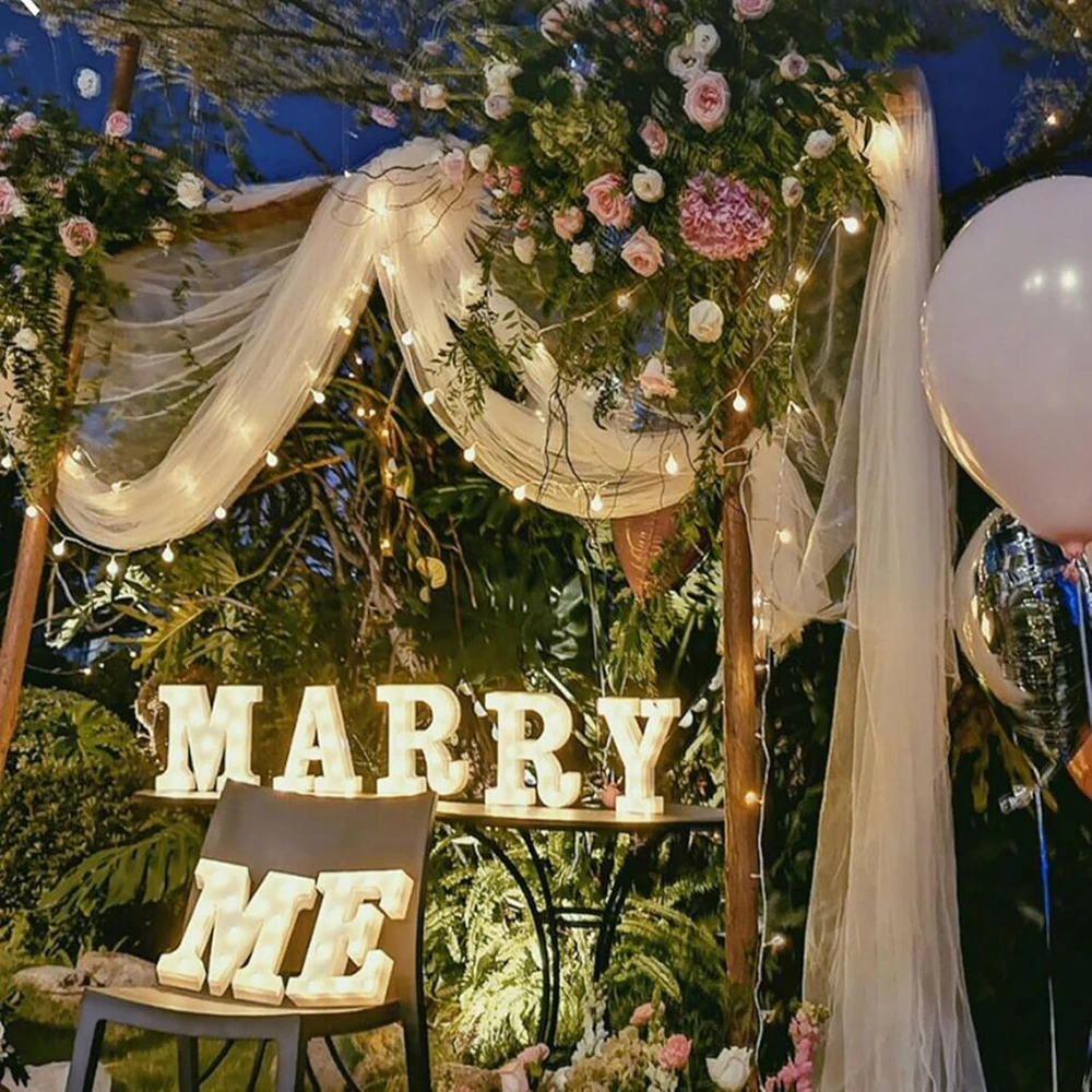 Marry Me Led raidės, maitinamos baterijomis, 16 x 14,5 x 3 cm Marry Me šviečiančios raidės romantiškai namų dekoracijai, vestuvėms, piršlyboms, sužadėtuvėms, gimtadieniui, vakarėlio dekoravimui