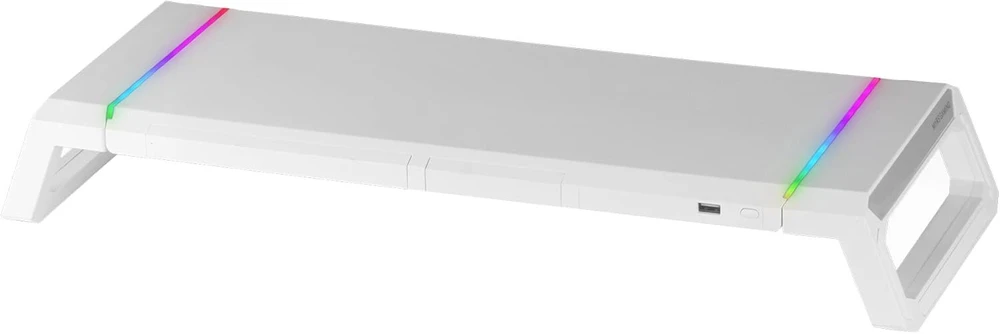 Mars Gaming Mgs-one Baltas, Chroma Rgb monitoriaus stovas, reguliuojamas dydis, išmaniojo telefono ir planšetinio kompiuterio stovas, priekinis Usb 2.0