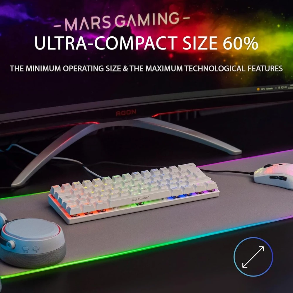 Mars Gaming Mk60 Baltas, mechaninė žaidimų klaviatūra Frgb, Antighosting, mechaniniai red jungikliai, italų kalba