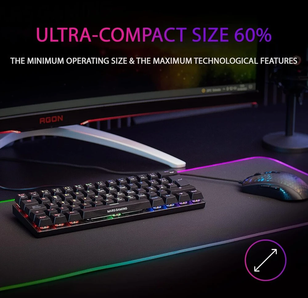 Mars Gaming Mk60 Juodas, mechaninė žaidimų klaviatūra Frgb, antighosting, mechaninis rudas jungiklis, portugalų kalba