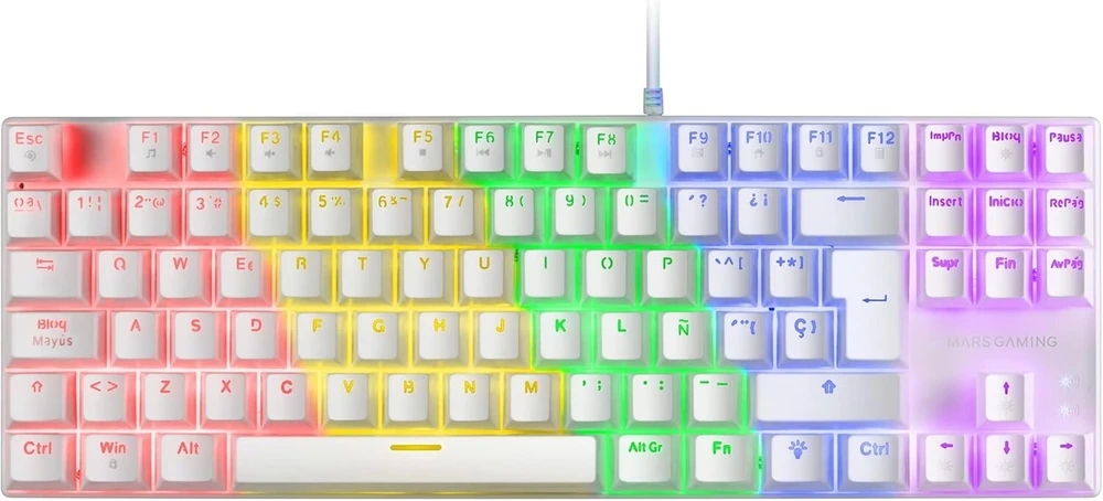 Mars Gaming Mk80 Baltas, mechaninė žaidimų klaviatūra Tkl Frgb, antighosting, mechaniniai mėlynas switch, ispanų kalba