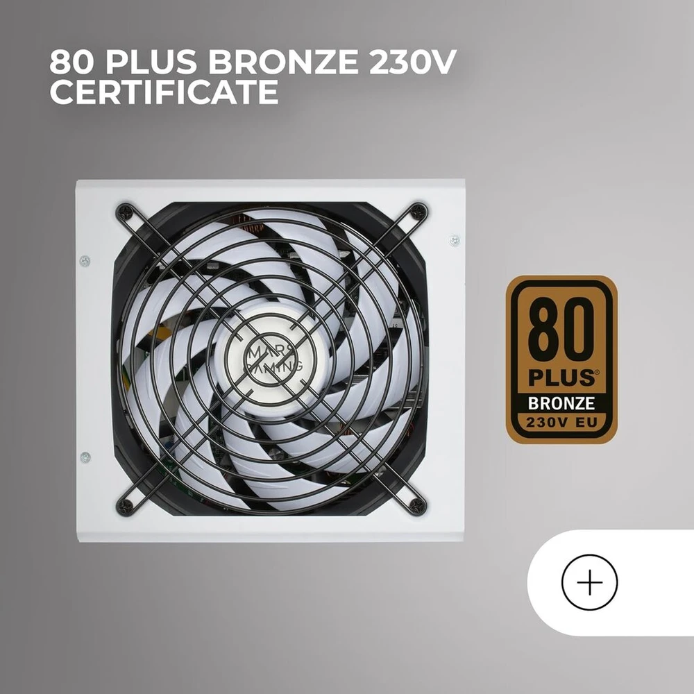 Mars Gaming Mpb650, Pc Atx 650w maitinimo šaltinis, 80plus Bronze 230v, 140 mm Fdb ventiliatorius su Ai-rpm Silent Technology, 90% efektyvumas, baltas