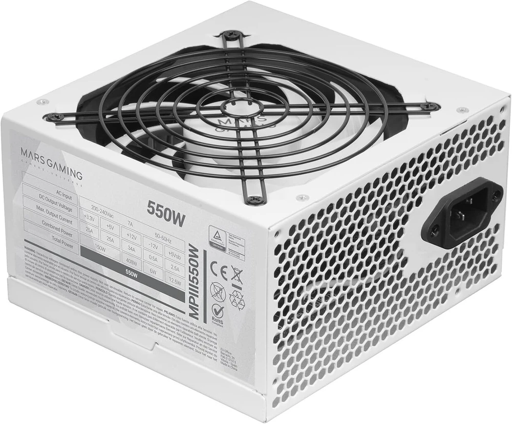 Mars Gaming Mpiii550, Pc Atx 550w maitinimo šaltinis, Silent Ai-rpm technologija, 85% efektyvumas, baltas