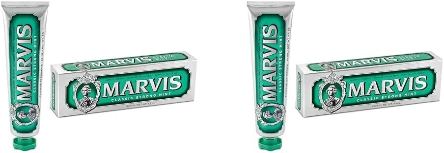 Marvis Classic Strong Mint dantų pasta, 85 ml, dantų pasta su skonio patirties garantija, užtikrinanti gaivinantį ir ilgai išliekantį gaivumą (2 vnt.)