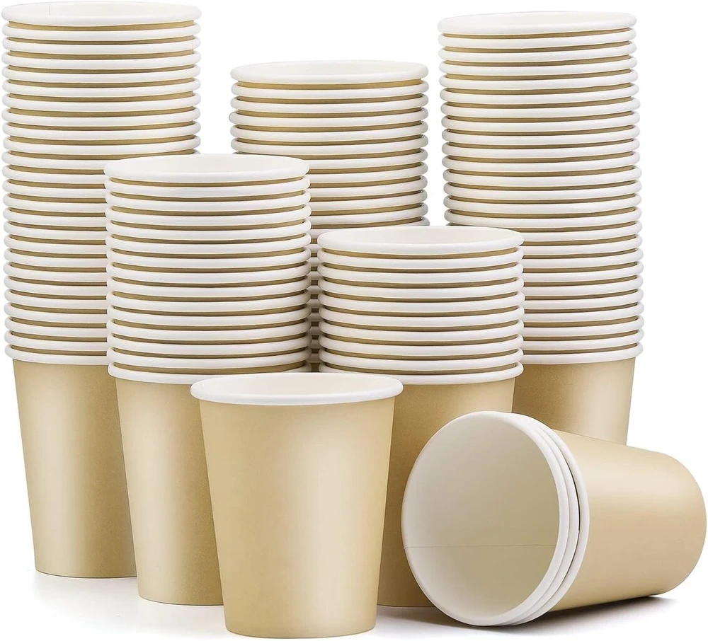 Masphy 240 ml (8 oz) vienkartiniai popieriniai puodeliai, 100 vnt., popieriniai puodeliai kavai, 8 oz popieriniai puodeliai karštai arbatai, puodeliai karštiems/šaltiems gėrimams vakarėliams, kelionėms ir renginiams (khaki spalvos)