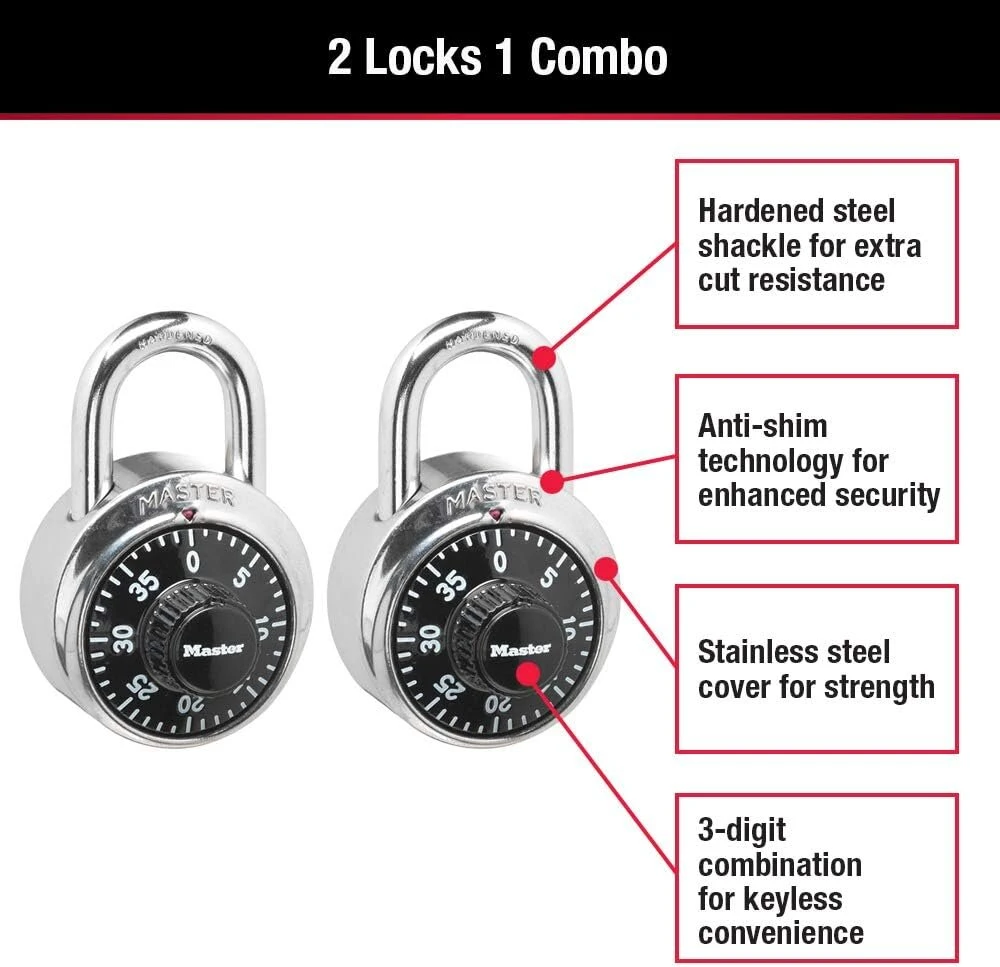 Master Lock pakabinama spyna, standartinė surenkama spyna, 1-7/8 colio pločio, juoda, 1500t (2 vnt.)