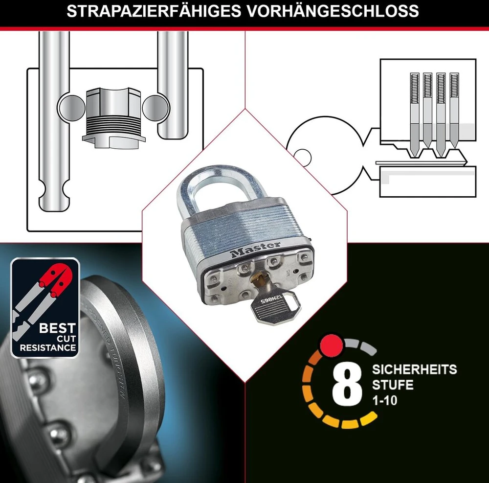Master Lock spynos, laminuoto plieno, 3 vnt. komplektas