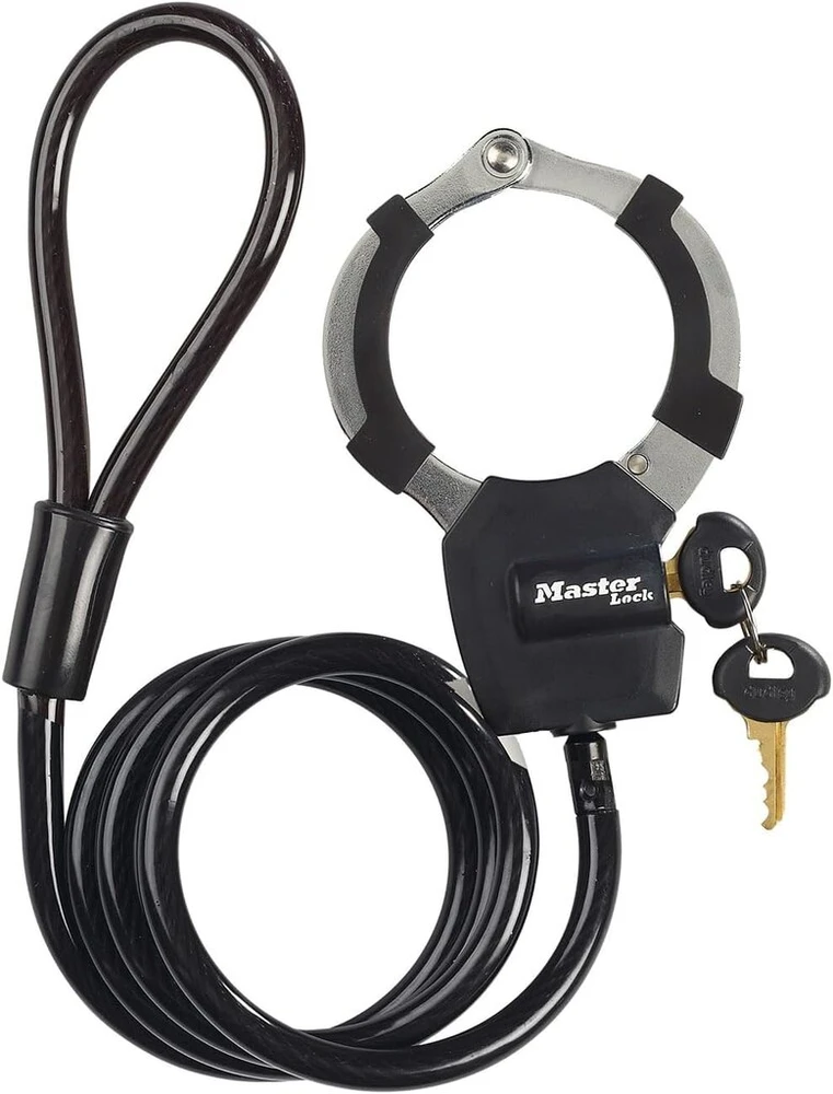 Master Lock trosinė spyna su raktu, 1 m, idealiai tinka paspirtukui, dviračiui, vežimėliui, sporto įrangai, juoda