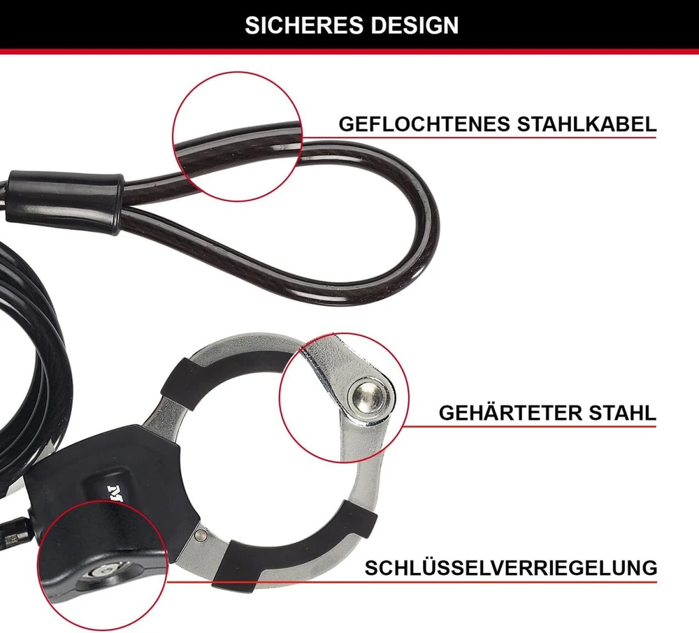 Master Lock trosinė spyna su raktu, 1 m, idealiai tinka paspirtukui, dviračiui, vežimėliui, sporto įrangai, juoda