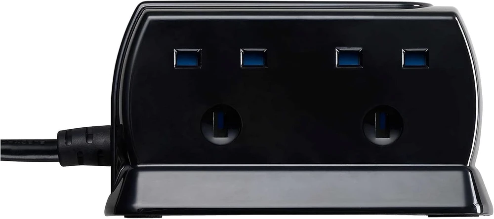 Masterplug 2 m juodas 4 krypčių nuo viršįtampių apsaugotas ilginamasis laidas su 2 usb prievadais