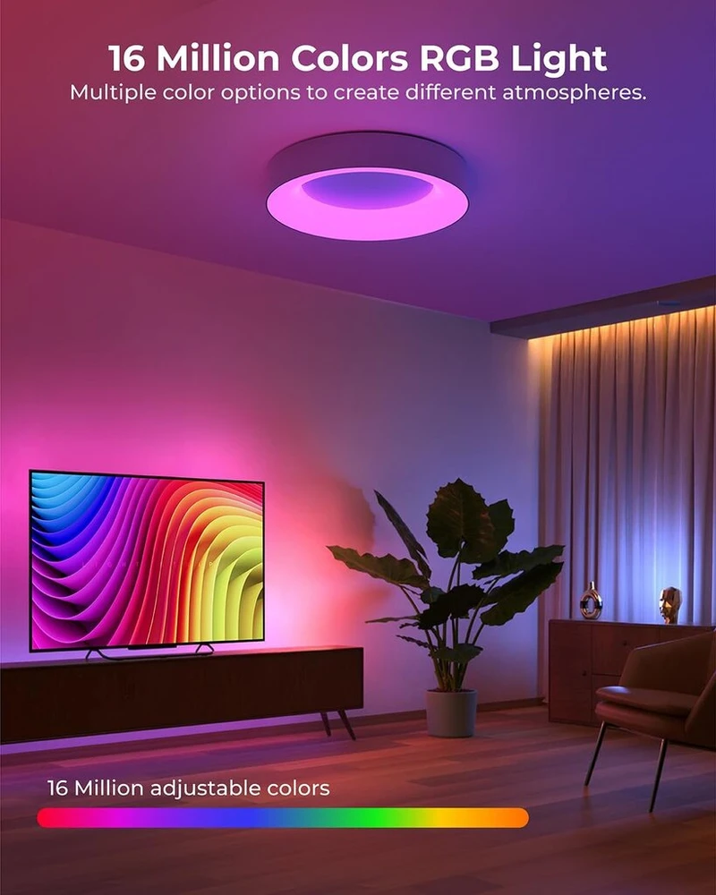 Matane išmanusis led lubinis šviestuvas rgb spalvą keičiantis reguliuojamas, 24 w lubinis šviestuvas su programėlės valdymu, 3000 k - 6500 k lempos suderinamos su alexa, paauglių kambariui, svetainei, miegamajam, vaikų kambariui