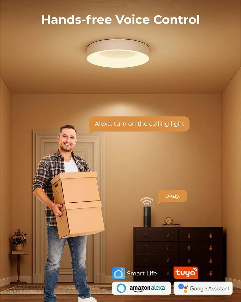 Matane išmanusis led lubinis šviestuvas rgb spalvą keičiantis reguliuojamas, 24 w lubinis šviestuvas su programėlės valdymu, 3000 k - 6500 k lempos suderinamos su alexa, paauglių kambariui, svetainei, miegamajam, vaikų kambariui