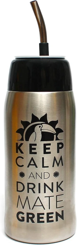 Mate Žalias Yerbomos 4.0 juodas 580 ml Yerba Mate arbatai 580 ml, nešiojamas priedas Yerba Mate, veikia kaip termosas su vandens buteliu ir išlaiko vandenį, sidabriškai juodas, 13308