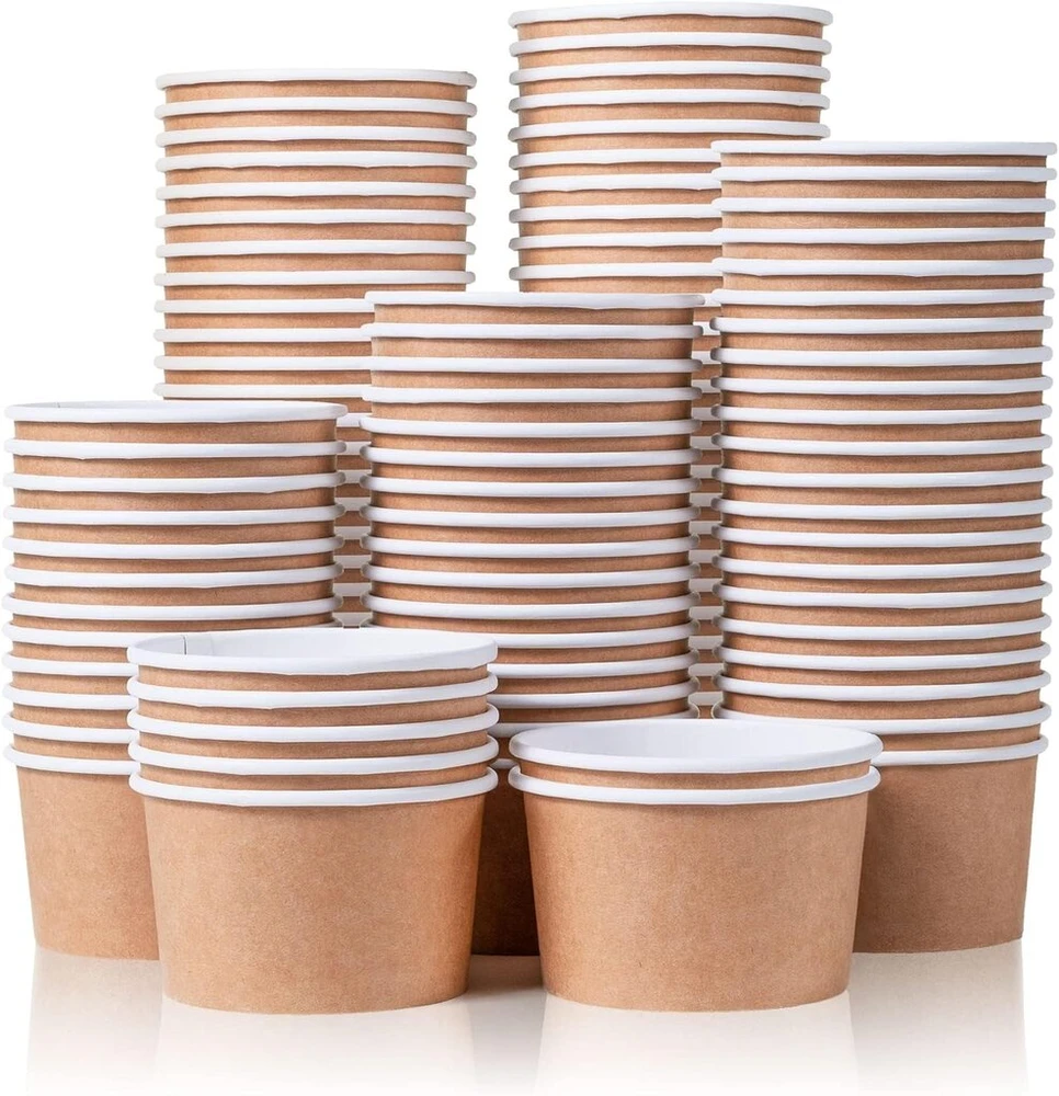 Matican popieriniai ledų indai - 100 vienetų 150 ml vienkartiniai desertų indeliai karštam ar šaltam maistui, 150 ml vakarėlių reikmenys, indeliai ledams, šaldytam jogurtui, sriubai, rudam