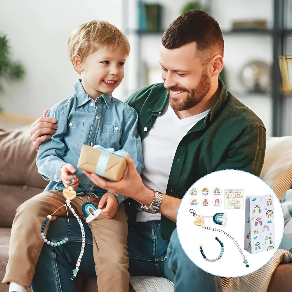 Matreeglam mokyklinė dovana mergaitėms skaičiuotuvas grandinėlė mokyklinis krepšys užpildymo grėblys grandinėlė 2025 mokyklinė dovana sėkmės amuletas su atviruku vaivorykštės popieriniai maišeliai vaivorykštės lipdukas (mėlyna)