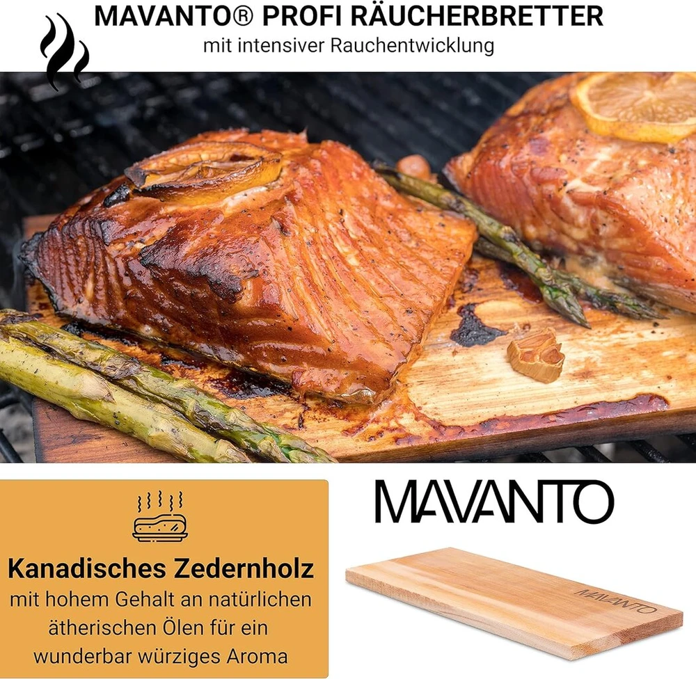 Mavanto Xxl grilio lentos – kanadietiško kedro medienos lenta grilinimui – ypač storos (30 x 14 x 1,5 cm), patvarios ir daugkartinio naudojimo