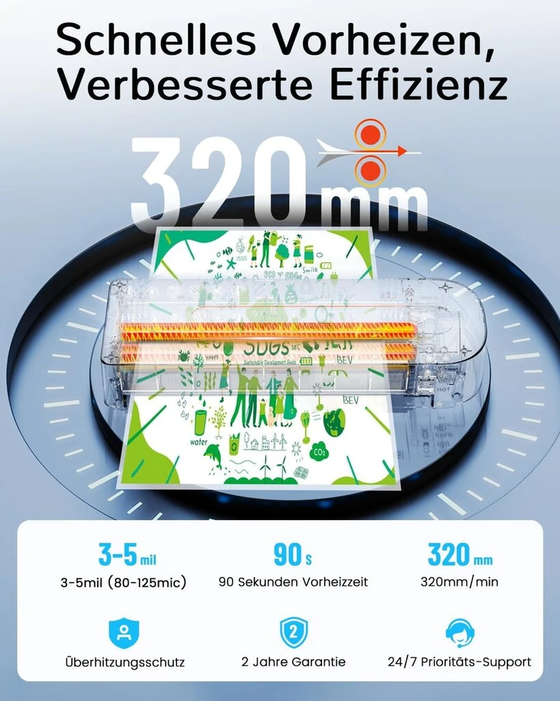 Maxdone A4 laminatorius: karštas ir šaltas, 80-125 mikronų, su 10 plėvelių