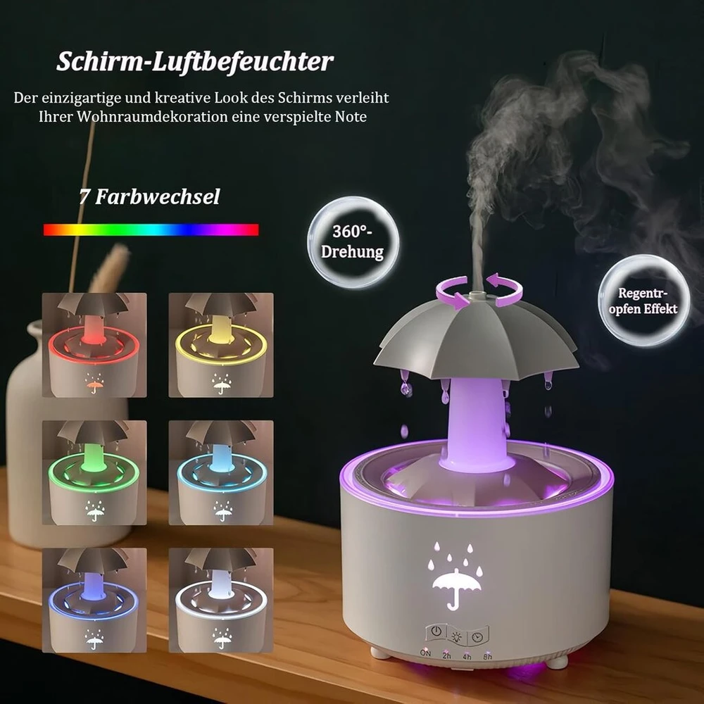 Maxspace Skėtinis drėkintuvas, 300 ml besisukantis drėkintuvas miegamajam su nuotolinio valdymo pulteliu ir laikmačio funkcija, 7 spalvų led oro drėkintuvas svetainei, kambariui, vaikų kambariui (baltas)