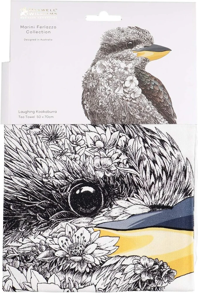Maxwell & Williams Marini Ferlazzo Birds ar indiškojo povo dizainu margintas arbatos rankšluostis, 100% medvilnė, juoda/balta, 50 x 70 cm, galima skalbti skalbimo mašinoje