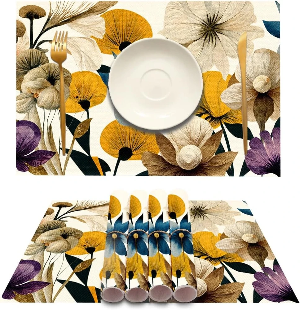 Maycari valomi padėkliukai stalui 45 x 30 cm, 6 vnt. rinkinys, skirtas valgomajam ir dekorui, pvc padėkliukai neslystantys su elegantišku raštu, padėkliukai virtuvei