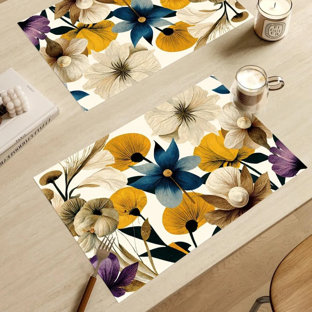 Maycari valomi padėkliukai stalui 45 x 30 cm, 6 vnt. rinkinys, skirtas valgomajam ir dekorui, pvc padėkliukai neslystantys su elegantišku raštu, padėkliukai virtuvei