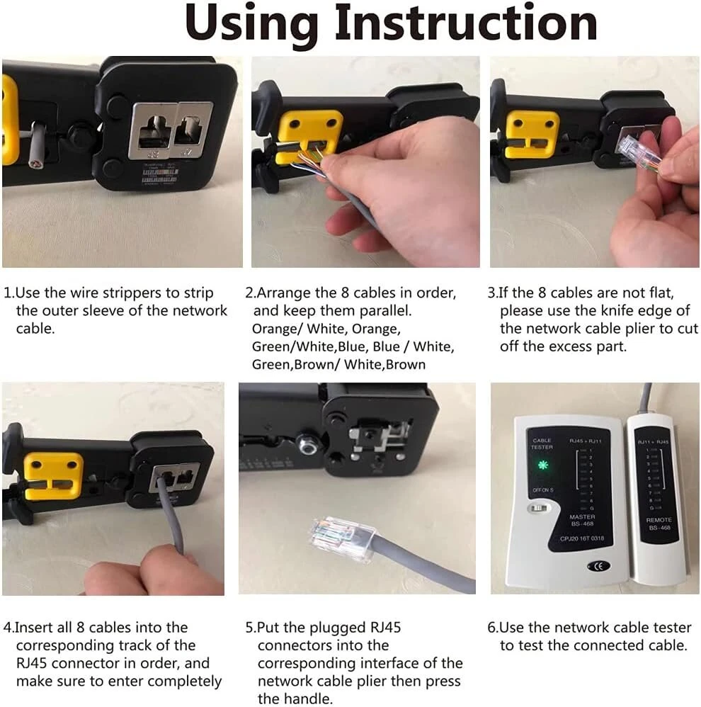 Mayline rj45/rj11/rj12 crimp profesionalus gofravimo įrankis testeris, cat5/cat6/cat7 gofravimo kištuko kabelių tinklo įrankių rinkinys, galinis jungties įrankis (juodas)