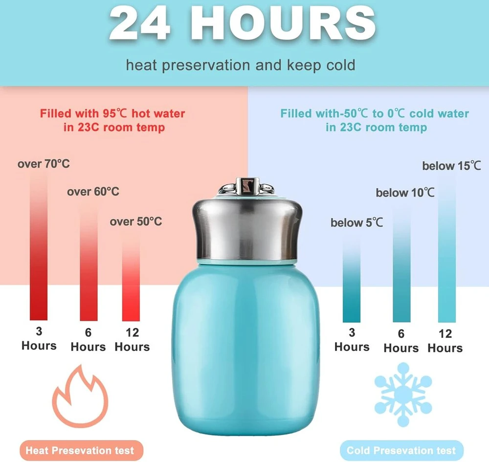 Maža termosas, 200 ml mini termosas, vakuuminiu būdu izoliuotas vandens butelis, nelaidus sultims, pienui, vakuumui, karšto ir šalto vandens butelis, mergaitėms