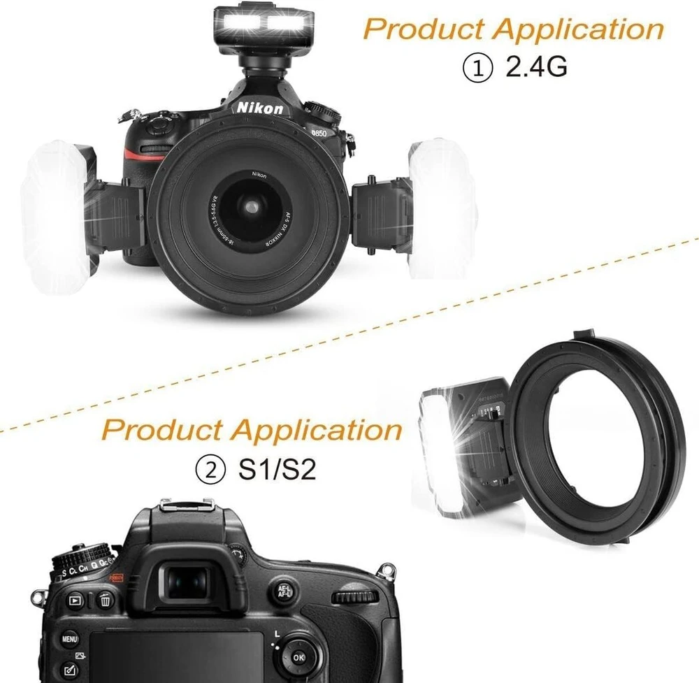 Objektyvas Mcoplus Mk-mt24 Macro Twin Lite belaidė nuotolinė blykstė su ttl siųstuvu-imtuvu/paleidikliu, skirta D1x D2 D80 D90 D610 D3100 D3200 D3300 D3400 D5000 D5100 D5200 D5300 D5500 D7000 D7100 D7200 skaitmeniniams veidrodiniams fotoaparatams