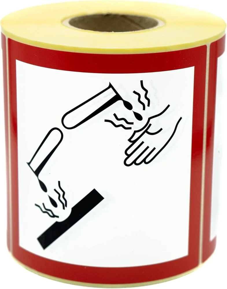 Md Labels Ghs 05 pavojingų prekių etiketės - ėsdinantis poveikis / korozinis 100 x 100 mm - 500 vnt. pakuotė Ghs simboliai - Ghs lipdukai pavojingų medžiagų ženklinimui