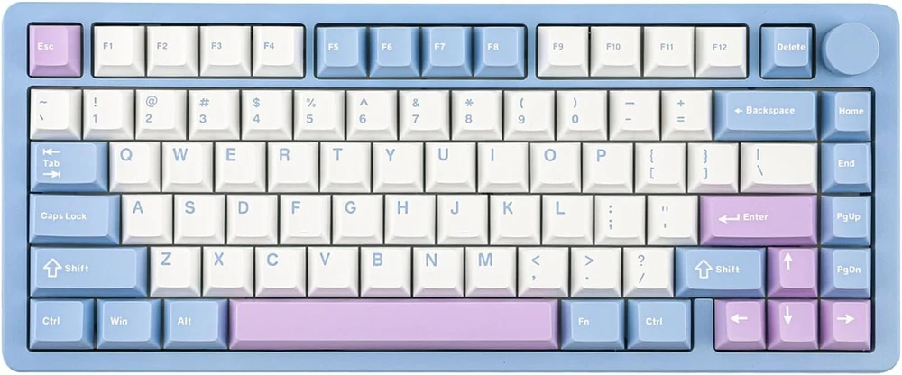 Mechlands Blade75 belaidė mechaninė aliumininė žaidimų klaviatūra, gasket creamy klaviatūra, Bt5.0/2.4ghz/usb-c hot swappable custom klaviatūra su mygtuku, Rgb, Nkro skirta Win/mac/games/office (mėlyna)