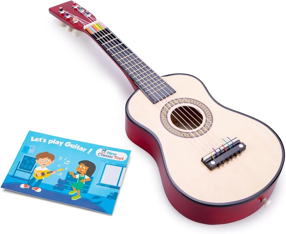 Medinė žaislinė gitara New Classic Toys 10300, natūrali/raudona