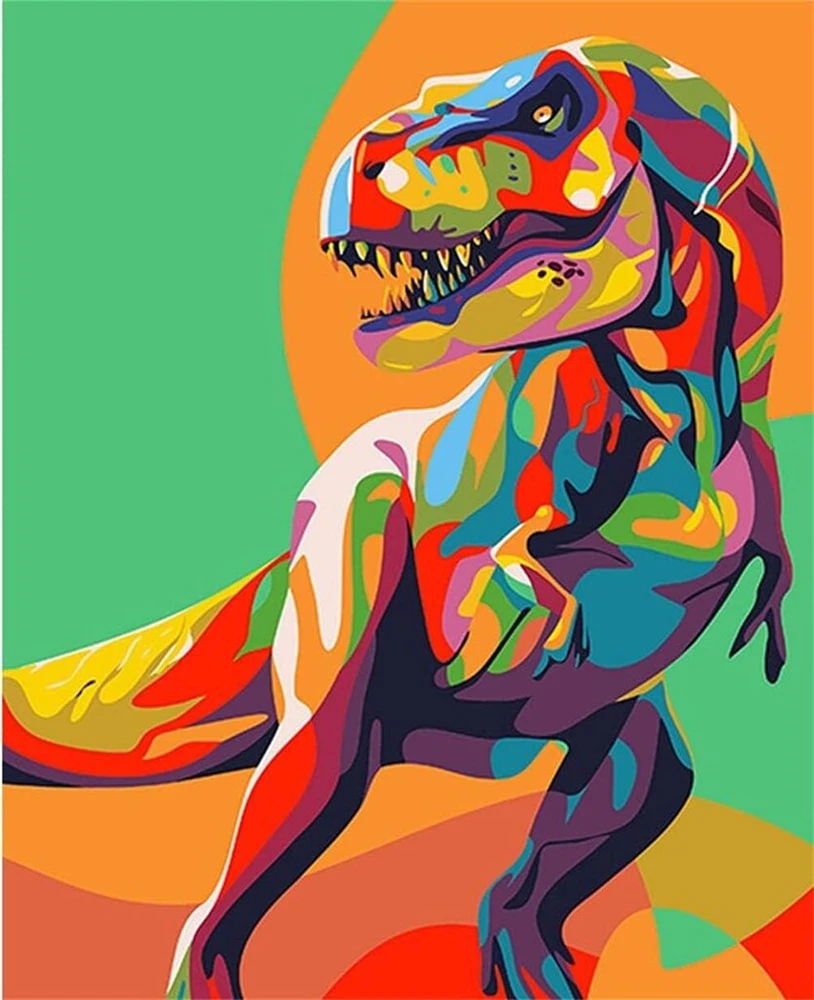 Meecaa tapyba pagal skaičius spalvingas dinozaurų rinkinys suaugusiems pradedantiesiems "pasidaryk pats" aliejinė tapyba 40 x 50 cm (dinozauras, be rėmo)