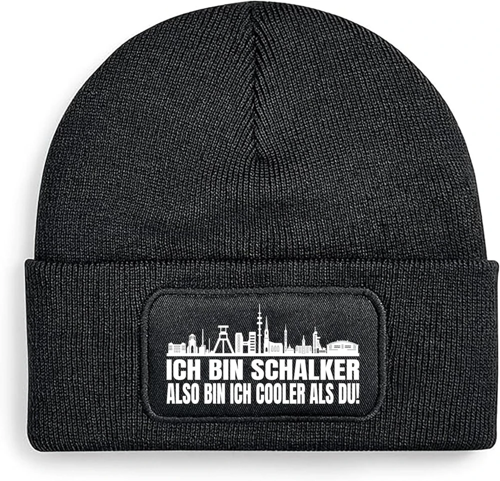 Megzta kepurė su užrašu | Ich bin Schalker also bin ich cooler als du! | Spalvų pasirinkimas | Minkšta ir šilta futbolo kepurė Schalke fanui | Skyline | Softtouch vienas dydis suaugusiems