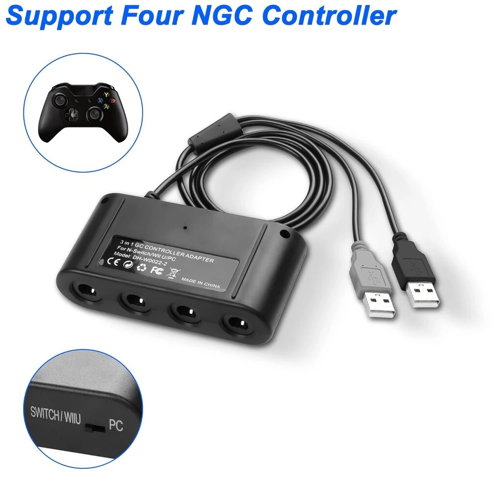 Meiriya Gamecube valdiklio adapteris 4 prievadų, skirtas Switch, suderinamas su Switch Super Smash Bros Gamecube adapteriu, skirtu Wii U/pc Usb jungikliui su 4 prievadais / Turbo ir vibracijos funkcijomis