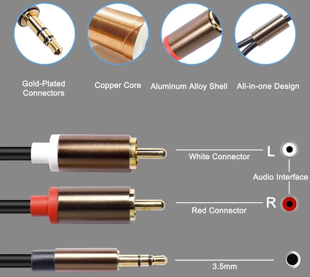 Meiriyfa rca į jack kabelis, 3,5 mm jack kištukas į 2x rca male y adapterio kabelį jack kabelis išmaniesiems telefonams, garsiakalbiams, planšetiniams kompiuteriams, hdtv, namų kinui - 3m