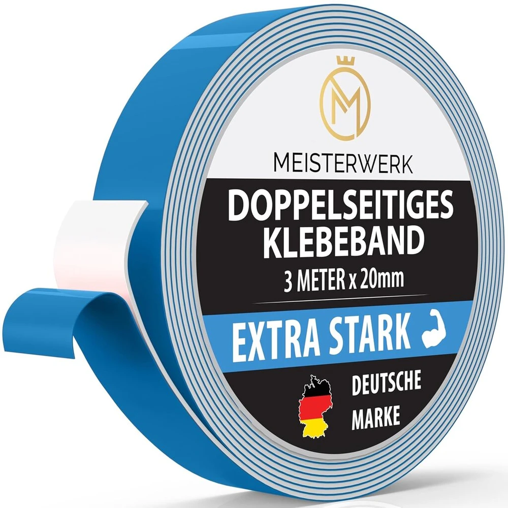 Meisterwerk dvipusė lipni juosta be gręžimo – [ypač stipri] – universali montavimo juosta i dvipusė lipni juosta stipri i dvipusė lipni juosta (3 m x 20 mm)