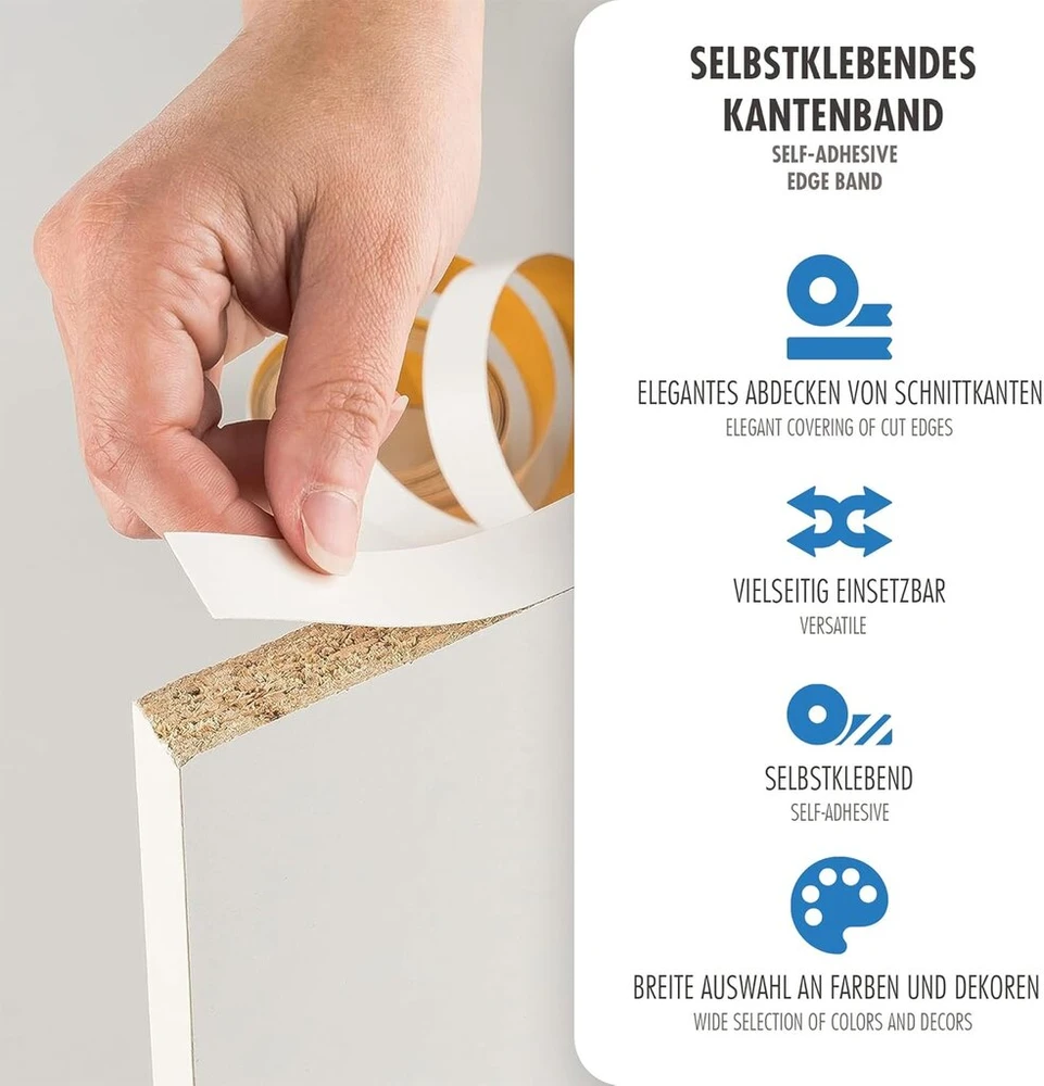 Melamino briaunų juosta, lipni, 18 mm x 5 m, baldų briaunų apdaila, patikimas sukibimas be lyginimo, fanera lentynoms, medinėms plokštėms, vyšnia, lindbergo ąžuolas