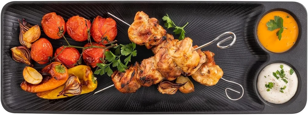 Melamino padėklas su 2 dubenėliais serviravimui, 41x15x2.5 cm