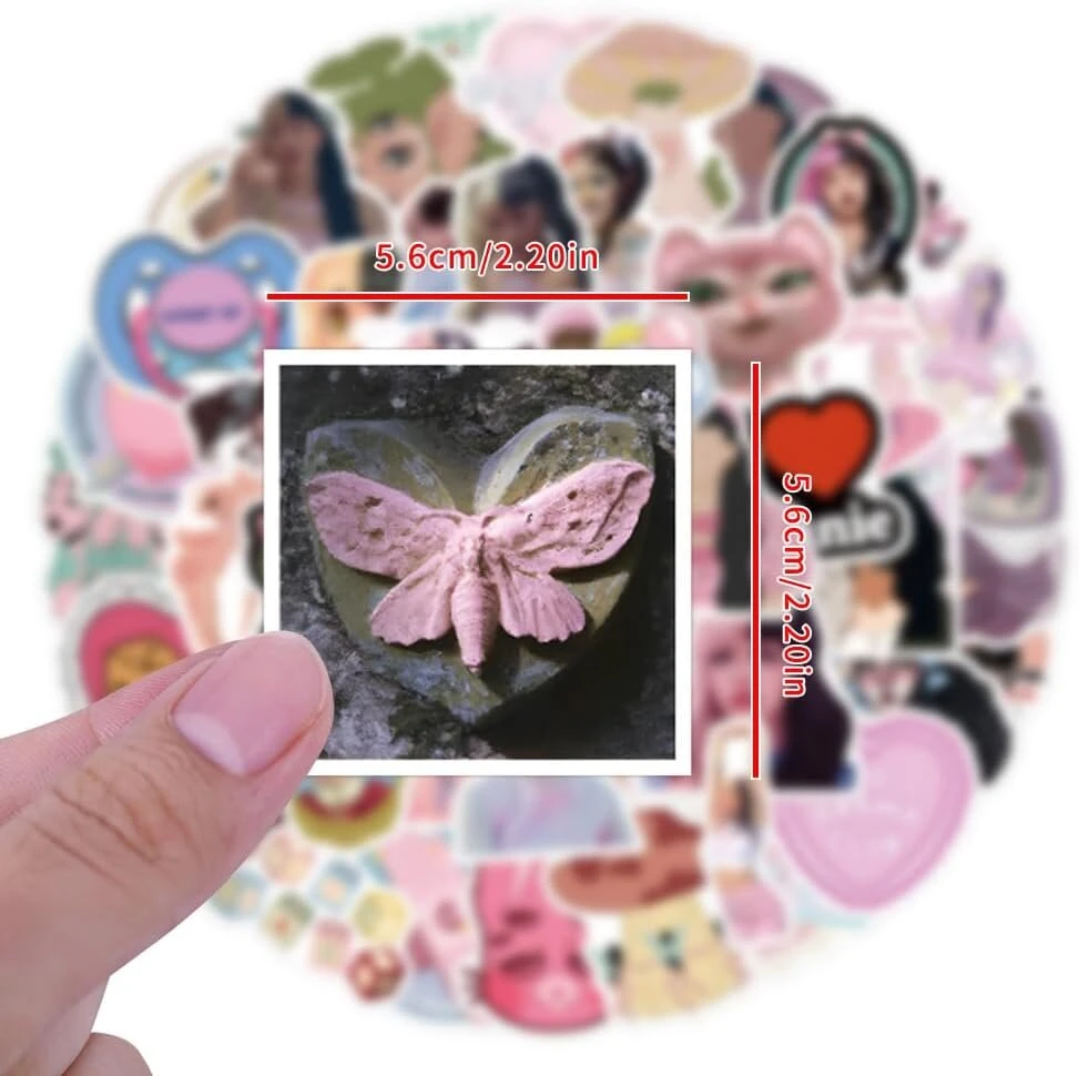 Melanie Martinez lipdukai, 50 vnt. Singer Idol lipdukų rinkinys, estetiniai viniliniai vandeniui atsparūs lipdukai nešiojamam kompiuteriui, bagažui, riedlentei, gitarai, mergaitėms ir suaugusiems