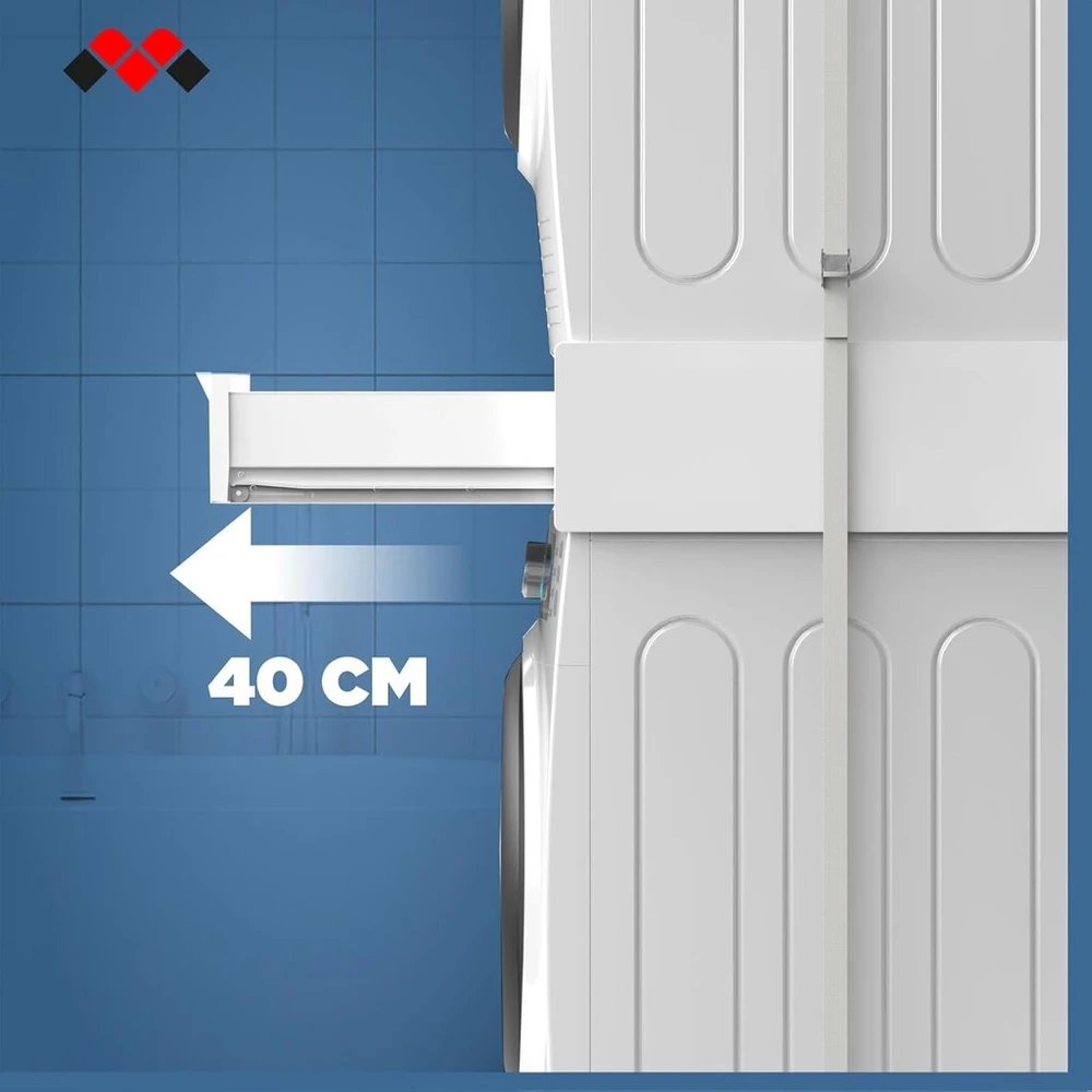 Meliconi Base Tower Extra L60 universalus skalbimo mašinos ir džiovyklės sujungimo rėmas, iš anksto surinkta džiovyklės bazė su 28 litrų stalčiumi, su saugos diržu, apkrova 250 kg, balta