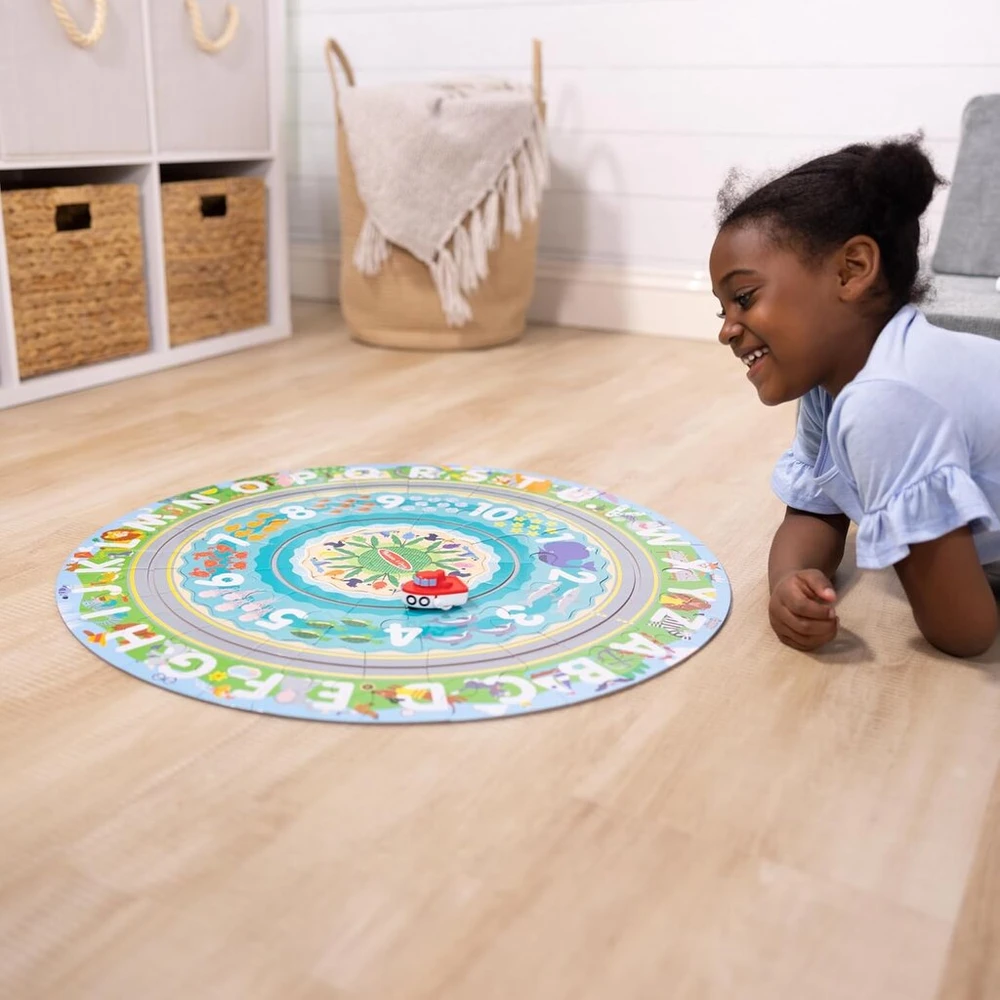 Melissa & Doug Kartoninis grindų dėlionė „rails Around the Coast“ ir užsukami automobiliai – 48 detalės, skirtos berniukams ir mergaitėms nuo 3 metų