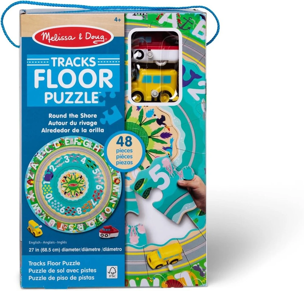 Melissa & Doug Kartoninis grindų dėlionė „rails Around the Coast“ ir užsukami automobiliai – 48 detalės, skirtos berniukams ir mergaitėms nuo 3 metų