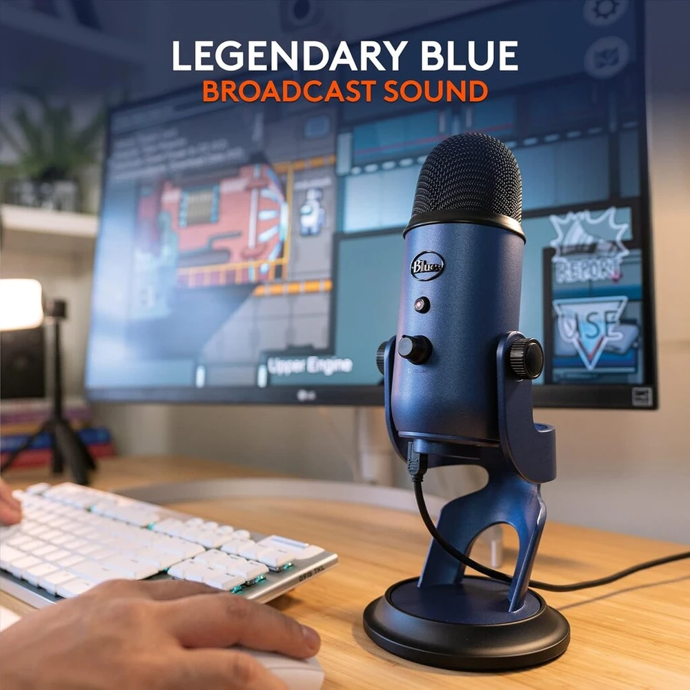 Mėlyna Microphones Yeti Usb mikrofonas, skirtas įrašymui ir transliacijai Pc ir Mac kompiuteriuose, reguliuojamas stovas, plug and play, midnight
