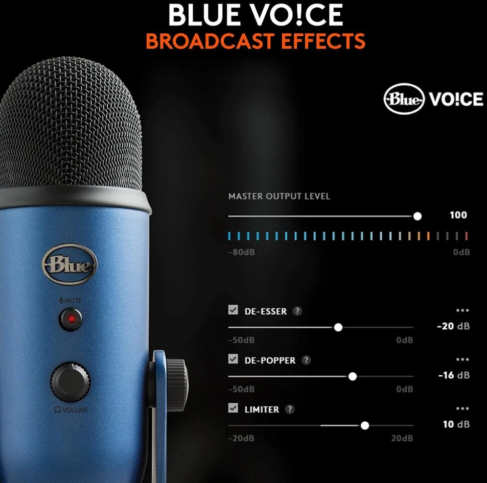 Mėlyna Microphones Yeti Usb mikrofonas, skirtas įrašymui ir transliacijai Pc ir Mac kompiuteriuose, reguliuojamas stovas, plug and play, midnight