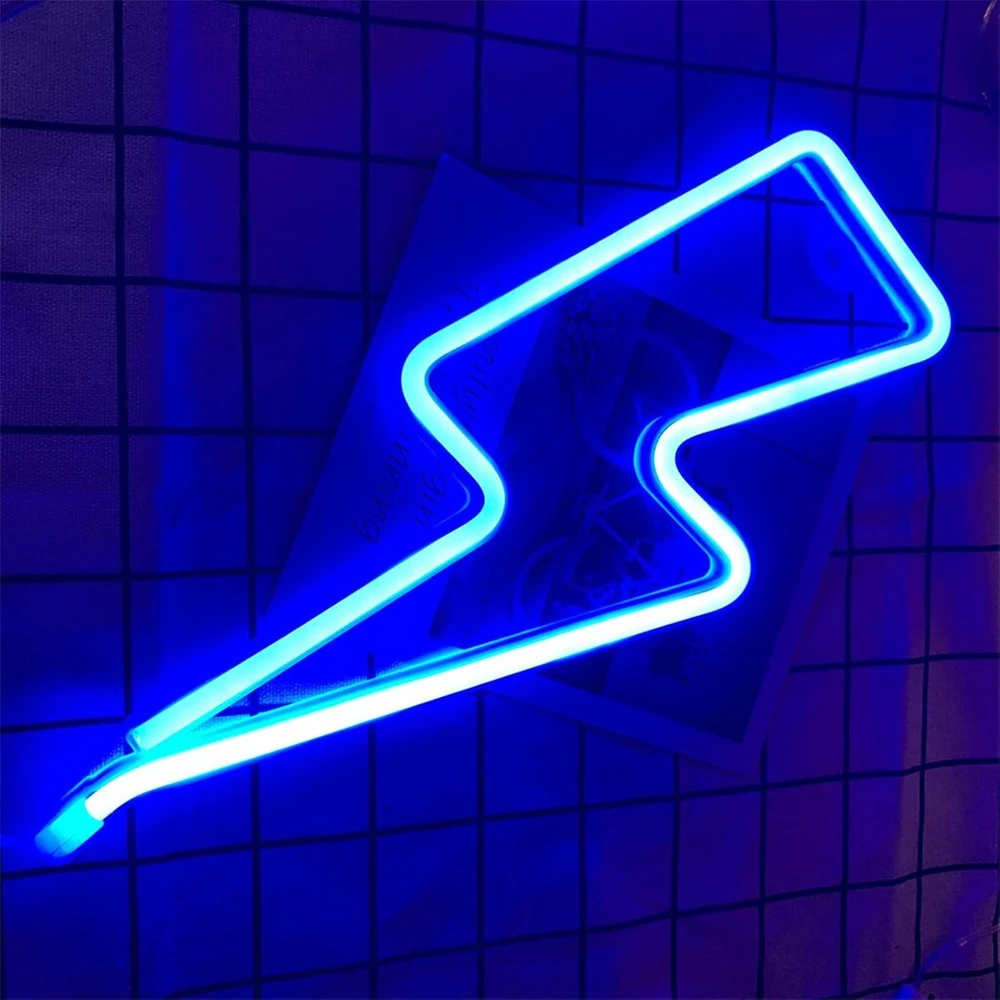 Mėlynas žaibo neoninis ženklas, neoniniai žaibai, maitinami usb ir baterijomis, neoninės naktinės lempos, neoninės led lemputės, skirtos miegamojo žaidimų kambario vestuvių dekoravimui