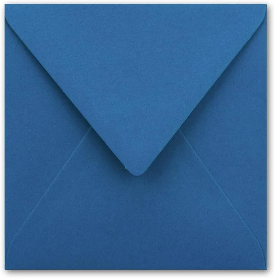 Mėlyni kvadratiniai vokai 15,5x15,5 cm, be langelio, drėgno klijavimo