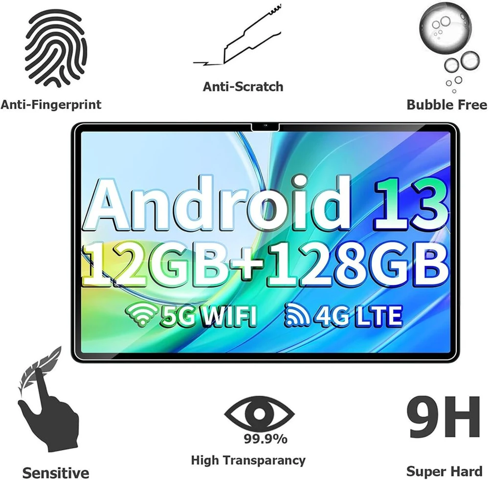 Memeloka ekrano apsauga, skirta Teclast M50/m50s/m50hd/m50 Pro/m50 Plus, 2 vnt. [didelis jautrumas] [apsauga nuo burbuliukų] [apsauga nuo pirštų atspaudų] 9h kietumo grūdinto stiklo ekrano apsauga