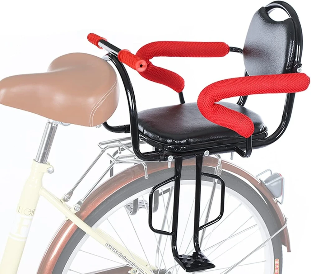 Menayoda galinė sėdynė vaikiškiems dviračiams, vaikiška dviračio sėdynė, lauko vaikiškos dviračių sėdynės su neslystančiais porankiais/pedalo pagalvėle/pagalve, maksimali apkrova 45 kg