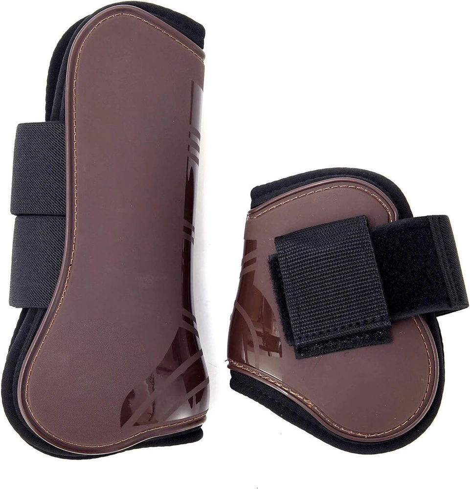 Merauno® Classic sausgyslių ir kulkšnies apsaugos žirgams, tvirtas pu kietas kevalas su elastiniais velcro dirželiais, tinkamas eržilams ir kumelėms, 4 vnt. rinkinys (viena pora priekinėms ir viena pora užpakalinėms kojoms)